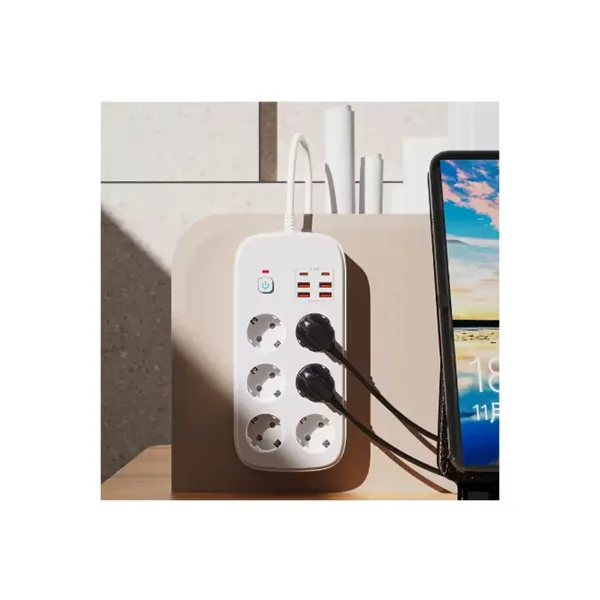 Termal Akım Korumalı 6’lü Priz 4x Usb 2x Type-c Çıkışlı Grup Priz Çoğaltıcı (3500w) Siyah