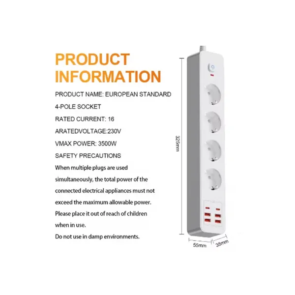 Termal Akım Korumalı 4’lü Priz 4x Usb 2x Type-c Çıkışlı Grup Priz Çoğaltıcı (3500w)