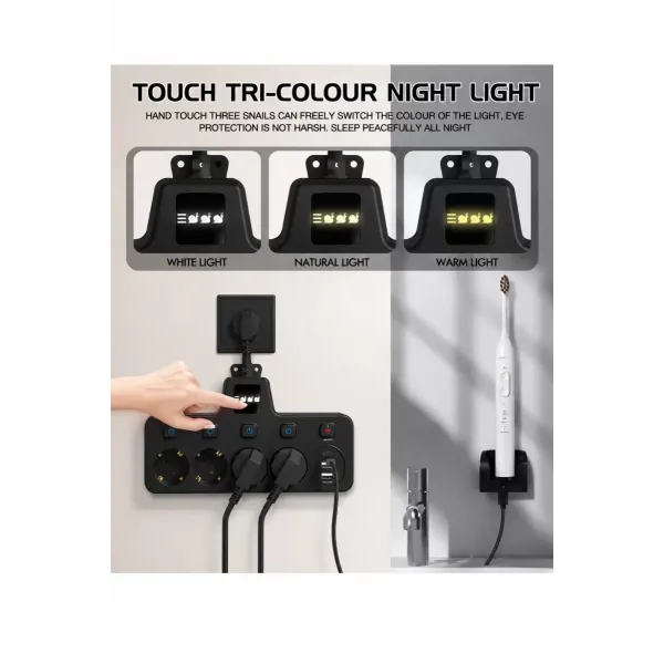 Termal Akım Korumalı 4’lü Duvar Tipi Priz 2x Usb 2x Type-c Çıkışlı Grup Priz Çoğaltıcı Siyah (2500w)