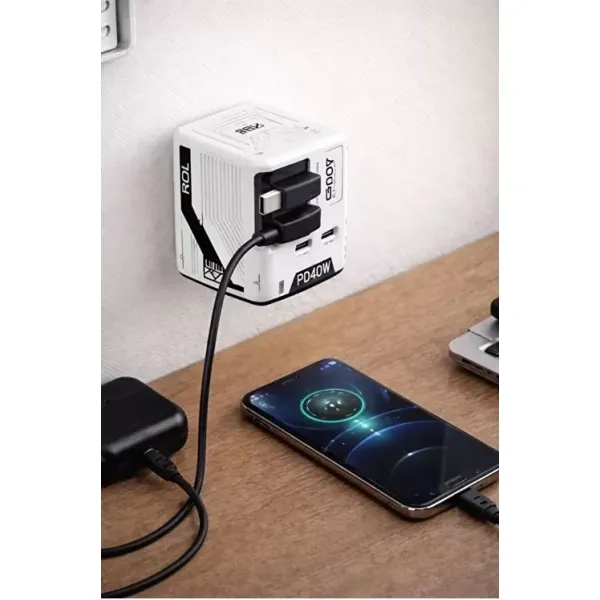 Gan+ Pd 40w Hızlı Şarj Adaptörü Çoklu Çıkış Usb-c Lightning Kablolu Hızlı Şarj Cihazı Ev Ofis Uyumlu Beyaz