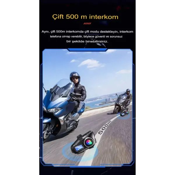 Q58-max Radyolu 2 Kişi Bağlantılı Bluetooth Kask Kulaklık Ekranlı Fenerli Müzik Ve Telsiz Intercom
