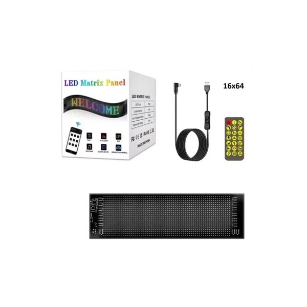 Led Panel Cama Yapışan Telefon Kontrollü Led Ekran Panel 16*64 Led Sayısı