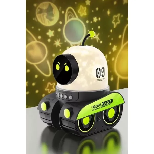 Robot Projeksiyon Gece Lambası Hoparlörlü Şarjlı Yıldızlı Gökyüzü Temalı Led Projeksiyon Lambası