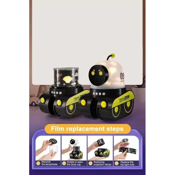 Robot Projeksiyon Gece Lambası Hoparlörlü Şarjlı Yıldızlı Gökyüzü Temalı Led Projeksiyon Lambası