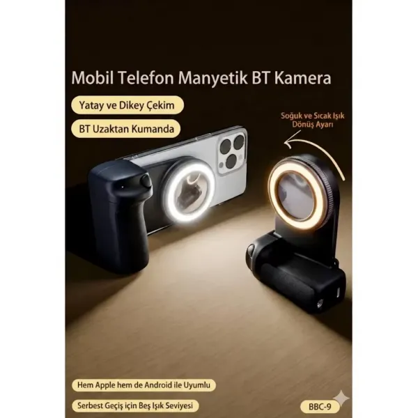 Bluetooth Manyetik Telefon Yapıştırma Kavrama Halka Dolgu Işığı İle Magsafe Selfie Klips