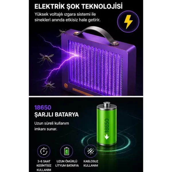 Elektrikli Sinek Öldürücü Lamba | Şarjlı, Sessiz, Led Işıklı Etkili Koruma