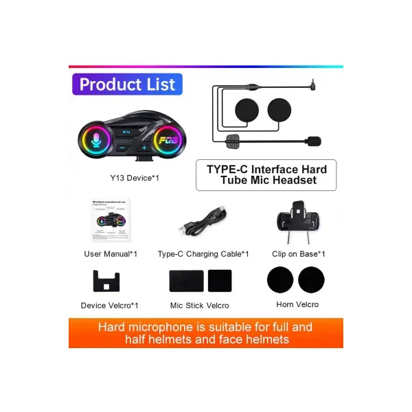 Y13 Motor Kask Kulaklık Rgb Modlu Radyolu Motosiklet Kulaklık 5.3 Bluetooth Intercom