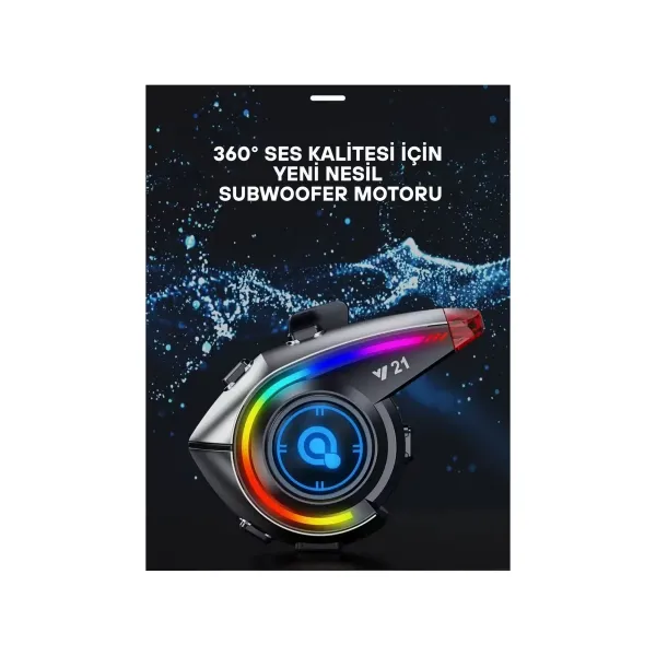 Y21 Rgb Işık Efektli Intercom Bluetooth Motosiklet Kask Kulaklığı Intercom Kulaklık