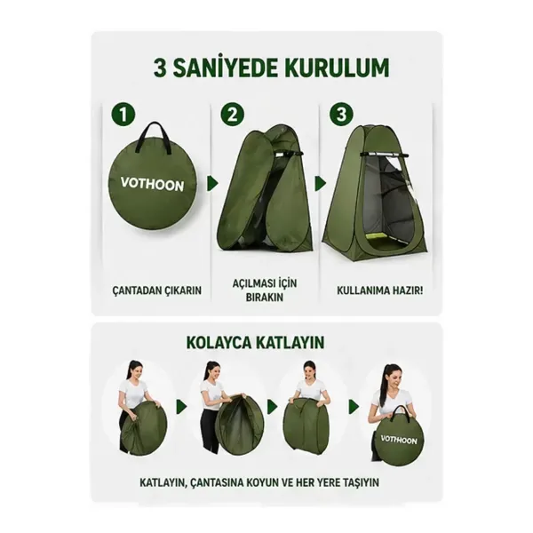 Otomatik Kabin Giyinme Çadırı 120x120x190 Cm Üst Havalandırma Yan Pencereli Duş & Wc Çadırı