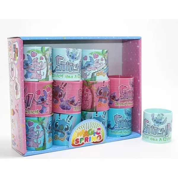 Stitch Baskılı Magic Spring Stres Yayı - Standlı Pembe Ve Mavi Renk 12'li Seti Alk3986