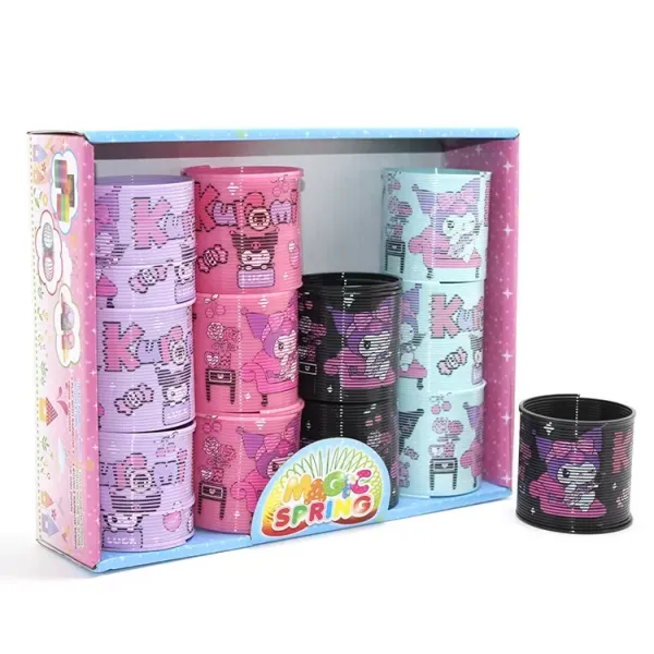 Kuromi Baskılı Magic Spring Stres Yayı - Standlı Mor Ve Siyah Renk 12'li Seti Alk3987