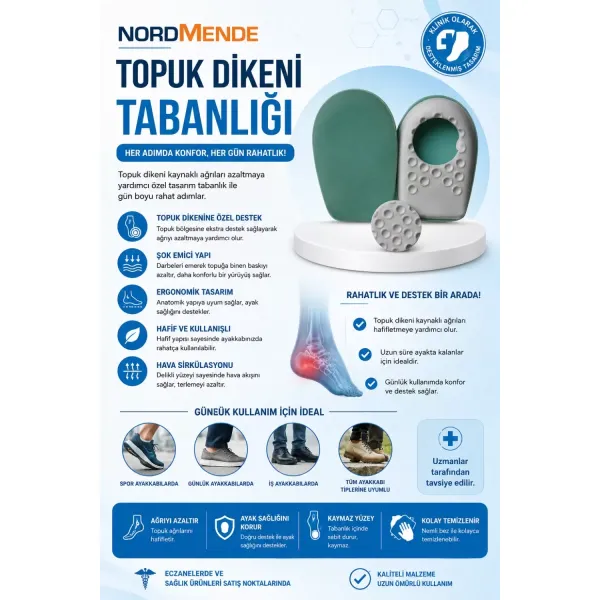 Ortopedik Topuk Dikeni Tabanlığı – Yumuşak Sünger Destekli Şok Emici Ayakkabı İçi Tabanlık