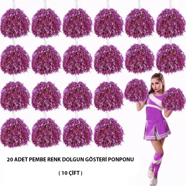10 Çift ( 20 Adet ) Pembe Renk 23 Nisan 19 Mayıs 29 Ekim Okul Gösteri Ponponları