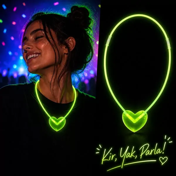 Neon Işıklı Fosforlu Kalp Parti Kolyesi Yeşil Renk
