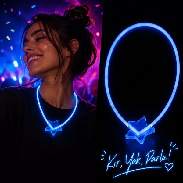 Glow Kolye Neon Fosforlu Işıklı Kolye Mavi Renk