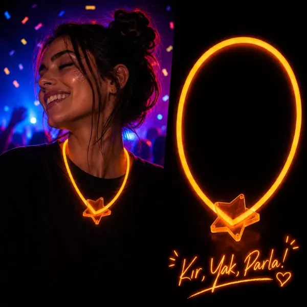 Glow Kolye Neon Fosforlu Işıklı Kolye Turuncu Renk