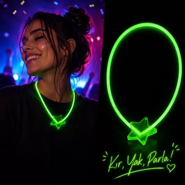 Glow Kolye Neon Fosforlu Işıklı Kolye Yeşil Renk