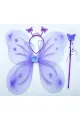 Lila Mor Kelebek Kız Seti – 50 Cm Kelebek Kanadı, Taç Ve Asa