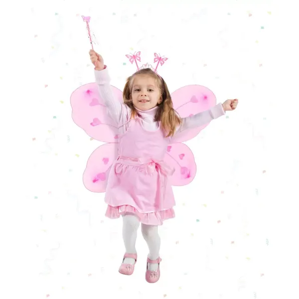 Pembe Kelebek Kız Seti – 50 Cm Kelebek Kanadı, Taç Ve Asa
