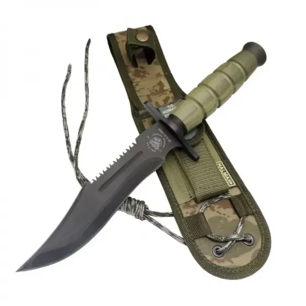 0698 Haki Komando Bıçağı 30cm -  Testere Detaylı, Oluklu, Kılıflı