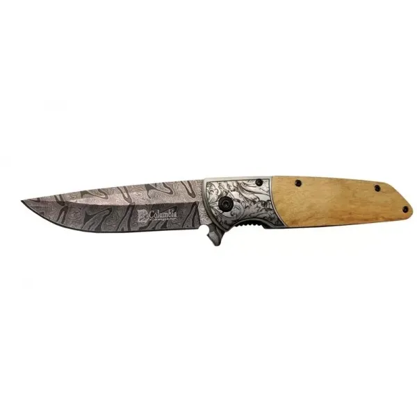 A2150c Kahve Kamp Çakısı 21cm- Manuel, Ahşap İşlemeli Sap,kemerlikli