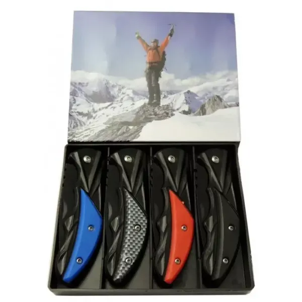 Klipsli 4 Lü Set Metal  16 Cm Kamp / Outdoor Çakı  - Yarı Otomatik, Kemerlikli, Kutulu