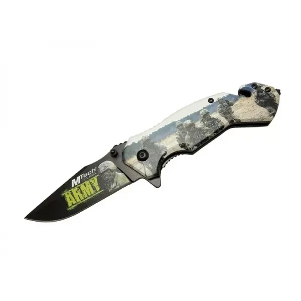 4 23 3 Army Kurtarma / Kamp Çakı 20cm - Yarı Otomatik, Kemerlikli, Cam Kırma Ve İp Kesme Aparatlı