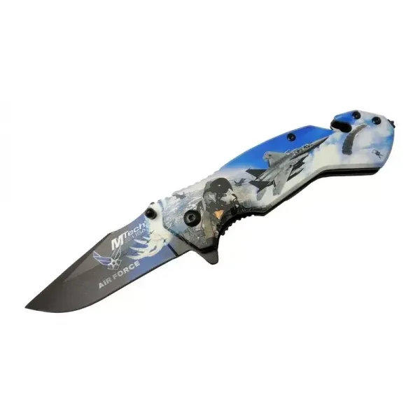 4 23 4 Air Force Kurtarma / Kamp Çakı 20cm - Yarı Otomatik, Kemerlikli, Cam Kırma Ve İp Kesme Aparatlı