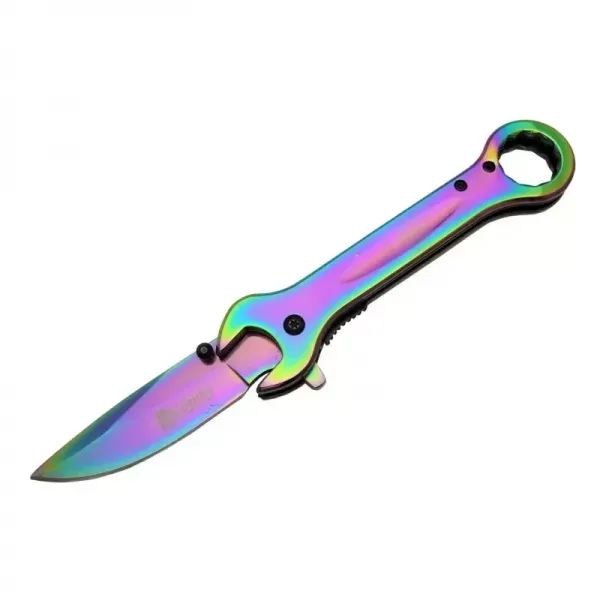 8000a Anahtar Görünümlü Renkli Kamp Çakı 19 Cm - Otomatik, Metal Sap