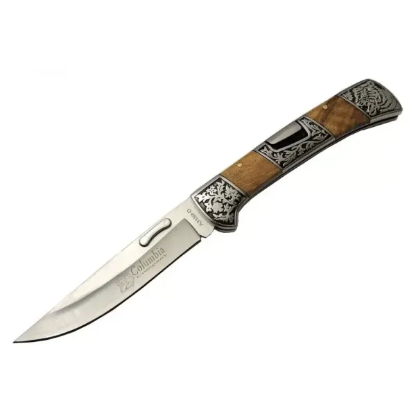 A3159-d Kahverengi Kamp Çakı 23,5cm- Ahşap Sap, Kaplan İşlemeli, Kemerlikli