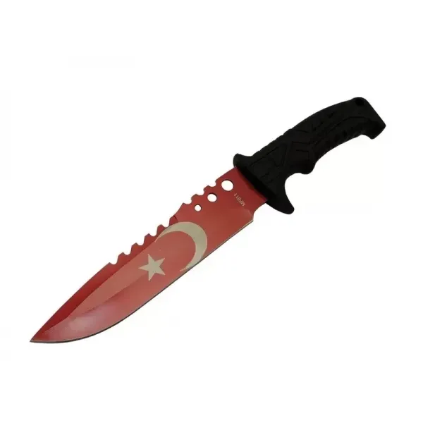 Bora Ayyıldız Mf011 Rd Kırmızı Av Bıçağı 31cm - Testere Detaylı Bıçak, Kılıflı, Plastik Sap