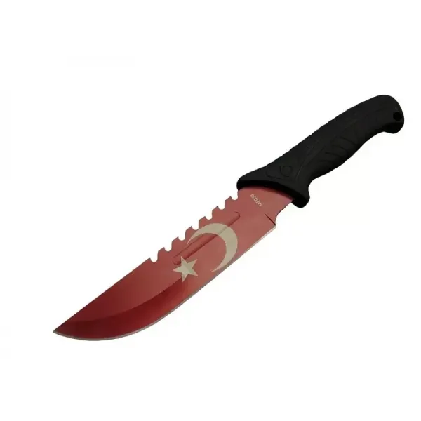 Ayyıldız Mf033 Rd Kırmızı Av Bıçağı 31cm - Testere Detaylı Bıçak, Oluklu, Kılıflı, Plastik Sap