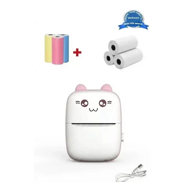 Mini Fotoğraf Yazıcı Kablosuz Etiket Yazıcı Baskı Makinesi Ios Android Uyumlu Termal Printer Pembe